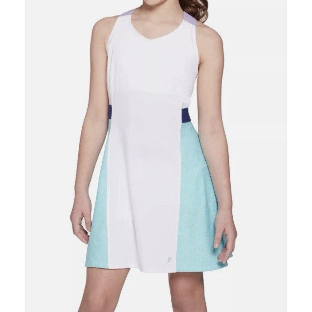 Prince Girls' Match Tennis Dress With Matching Shorts White Teal Purple
